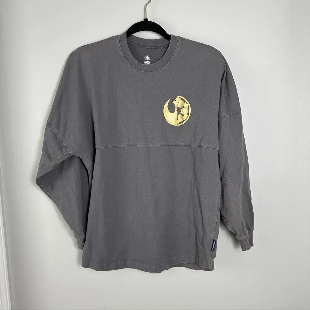 Star Wars Disney Parks Spirt Jersey Long Sleeve Grey Gold Shirt Size Small